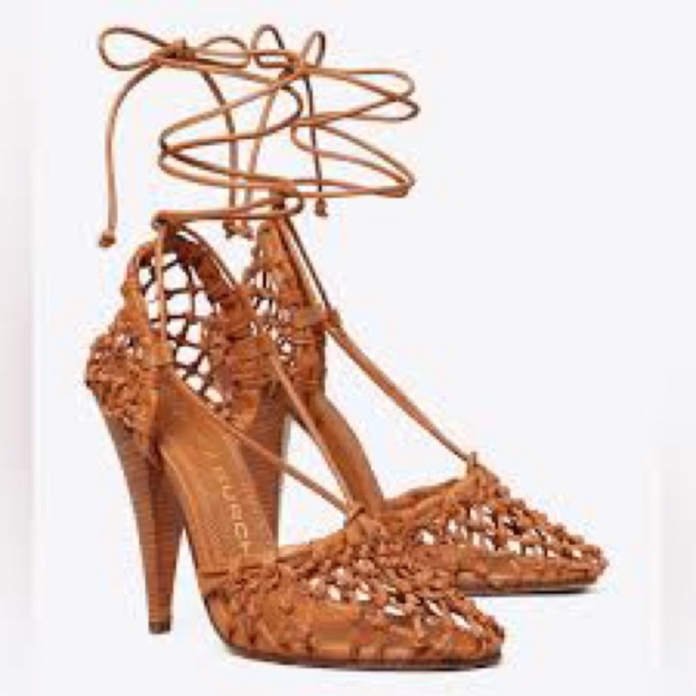 Tory Burch Tan Lace-Up Sandal Heels